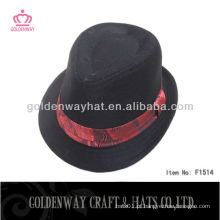 Preto barato com chapéu de fedora de faixa vermelha para homens atacado